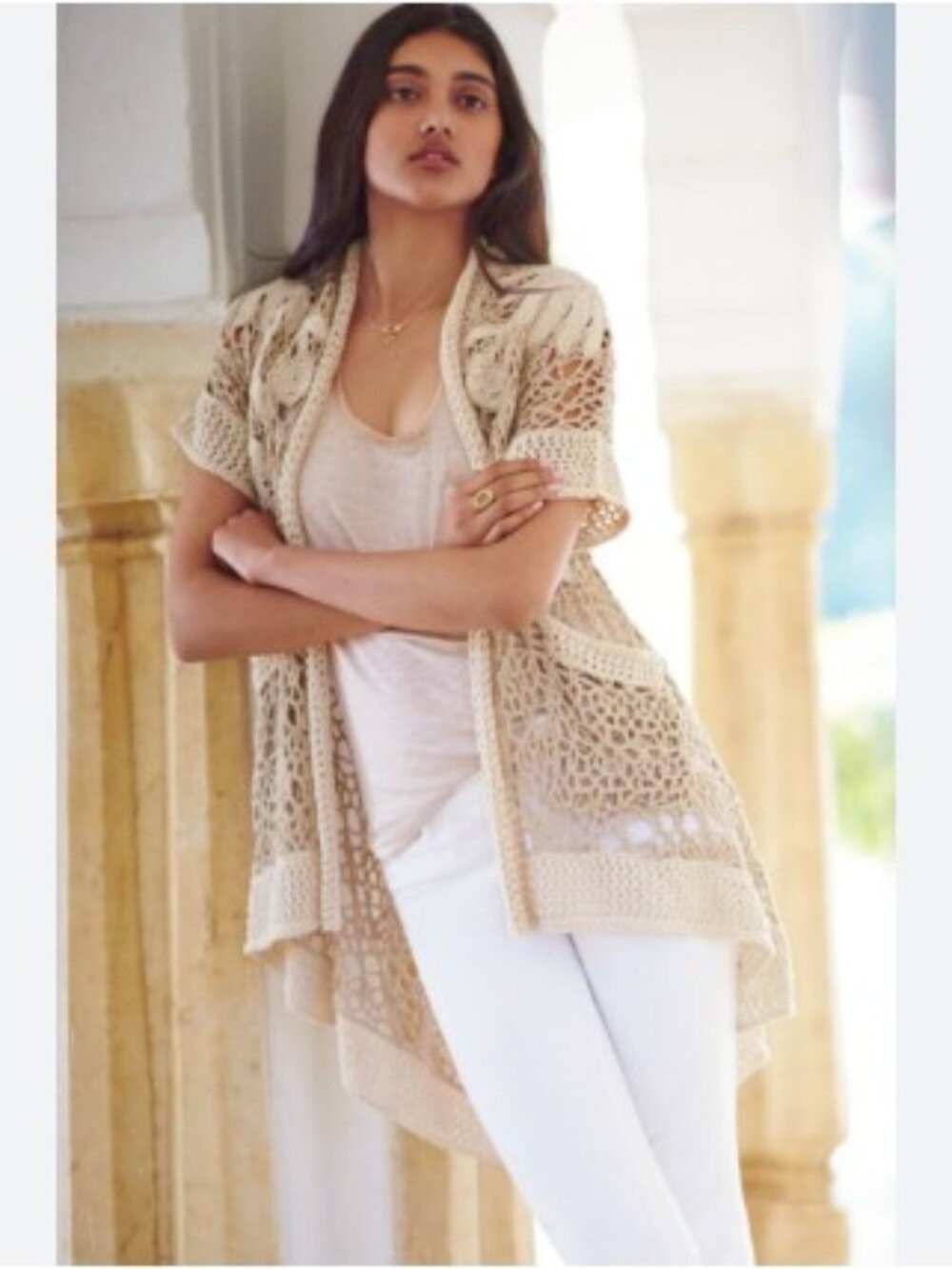 Angel of the North Lana Crochet Cardigan in Cream with Floral Design–Size Medium